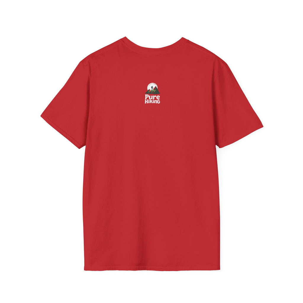 Trail Hiker Beer Badge T-Shirt — “Happy Trails, Tasty Ales” Outdoor Hiking Tee