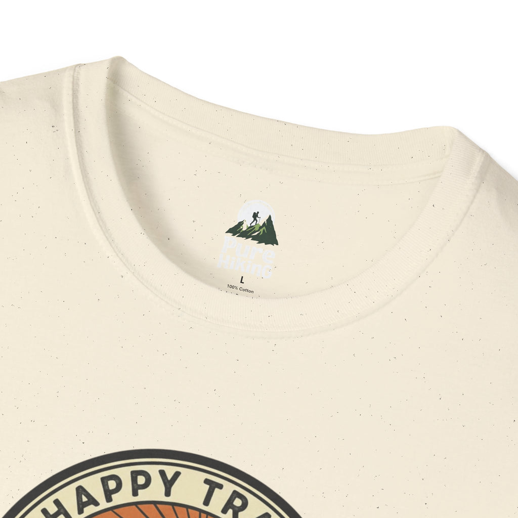 Trail Hiker Beer Badge T-Shirt — “Happy Trails, Tasty Ales” Outdoor Hiking Tee