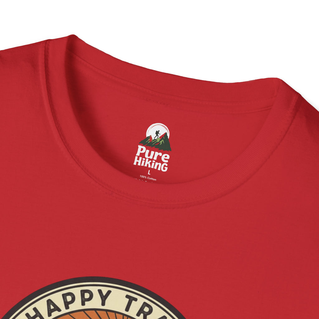 Trail Hiker Beer Badge T-Shirt — “Happy Trails, Tasty Ales” Outdoor Hiking Tee