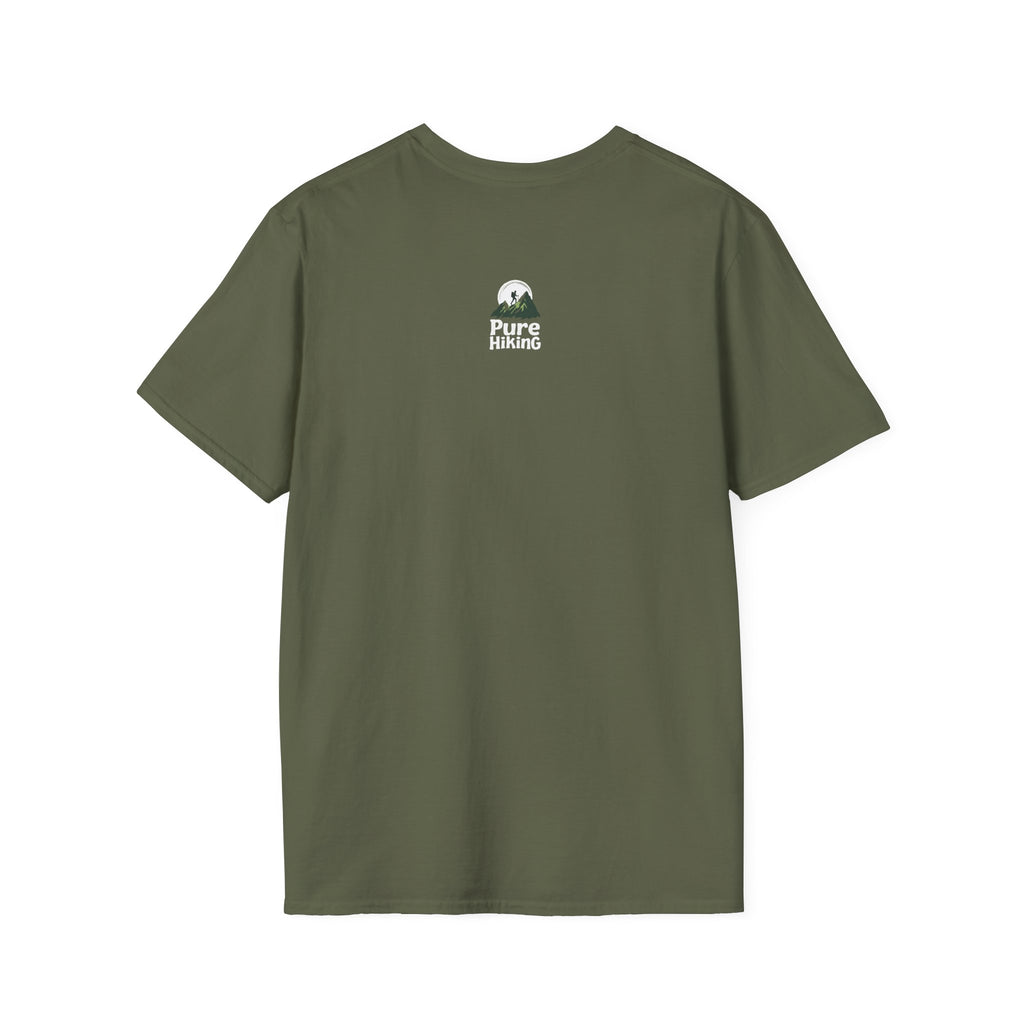 Trail Hiker Beer Badge T-Shirt — “Happy Trails, Tasty Ales” Outdoor Hiking Tee
