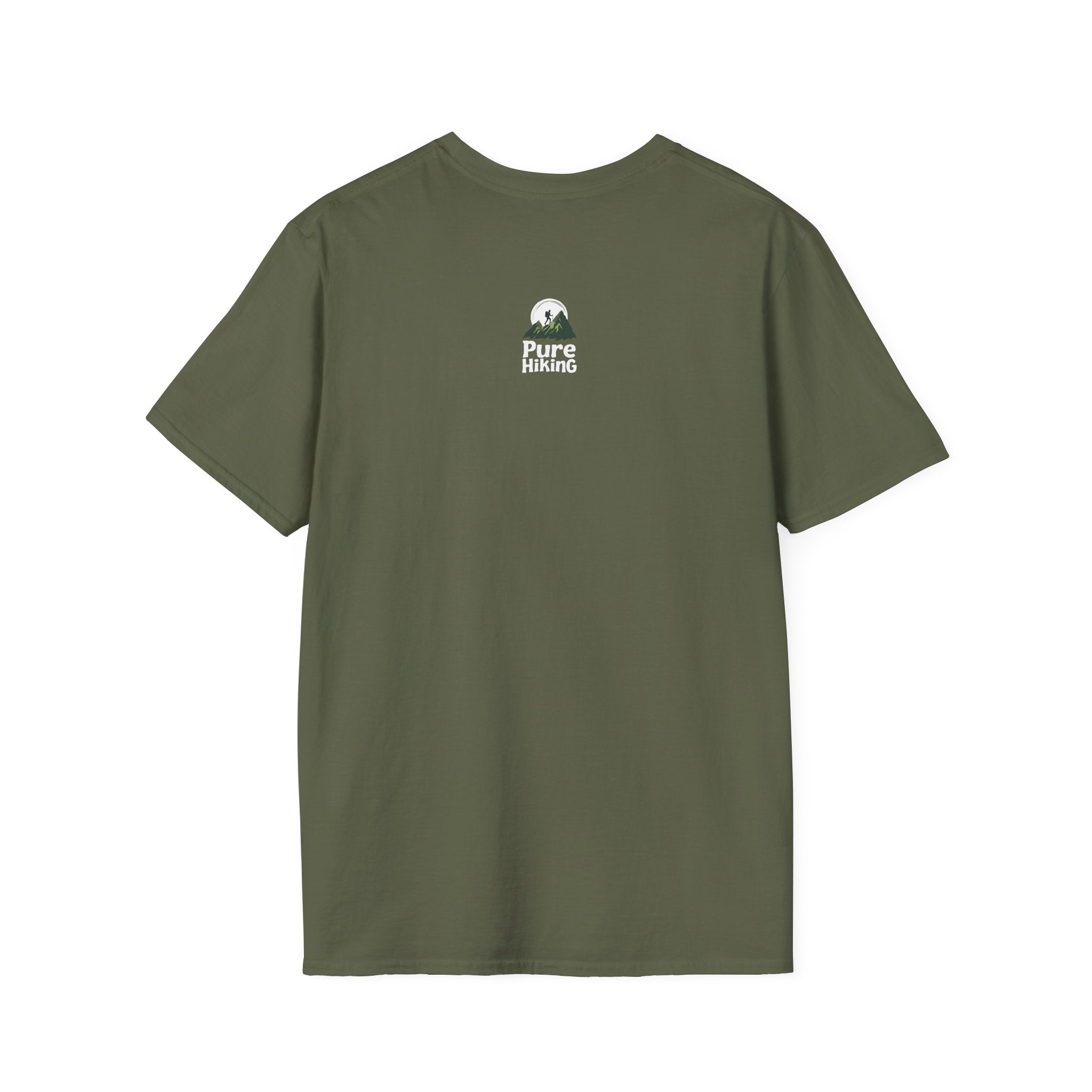 Trail Hiker Beer Badge T-Shirt — “Happy Trails, Tasty Ales” Outdoor Hiking Tee