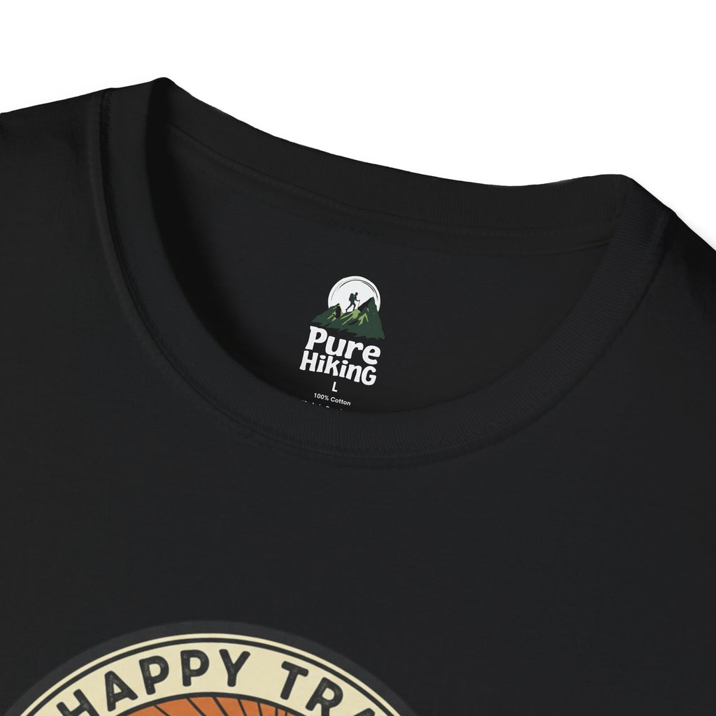 Trail Hiker Beer Badge T-Shirt — “Happy Trails, Tasty Ales” Outdoor Hiking Tee