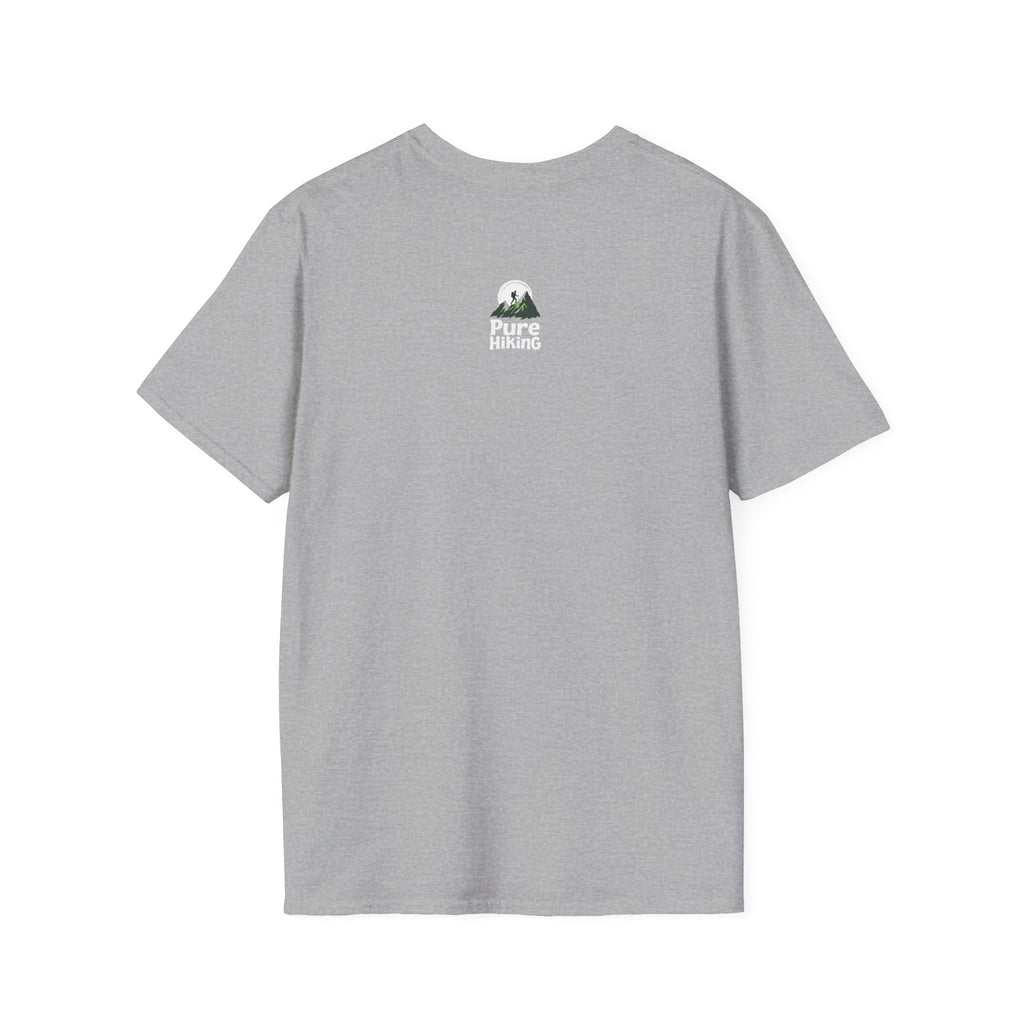 Trail Hiker Beer Badge T-Shirt — “Happy Trails, Tasty Ales” Outdoor Hiking Tee