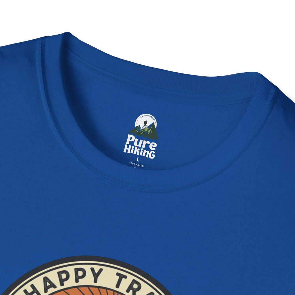 Trail Hiker Beer Badge T-Shirt — “Happy Trails, Tasty Ales” Outdoor Hiking Tee