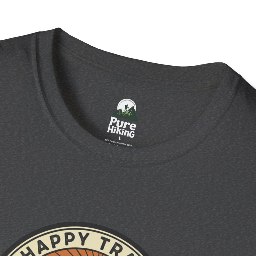 Trail Hiker Beer Badge T-Shirt — “Happy Trails, Tasty Ales” Outdoor Hiking Tee